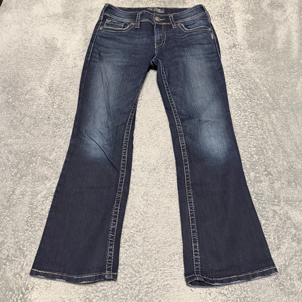Silver Jeans Women 29 x30 (31x29) Suki Surplus Bootcut Dark Wash Contrast Stitch